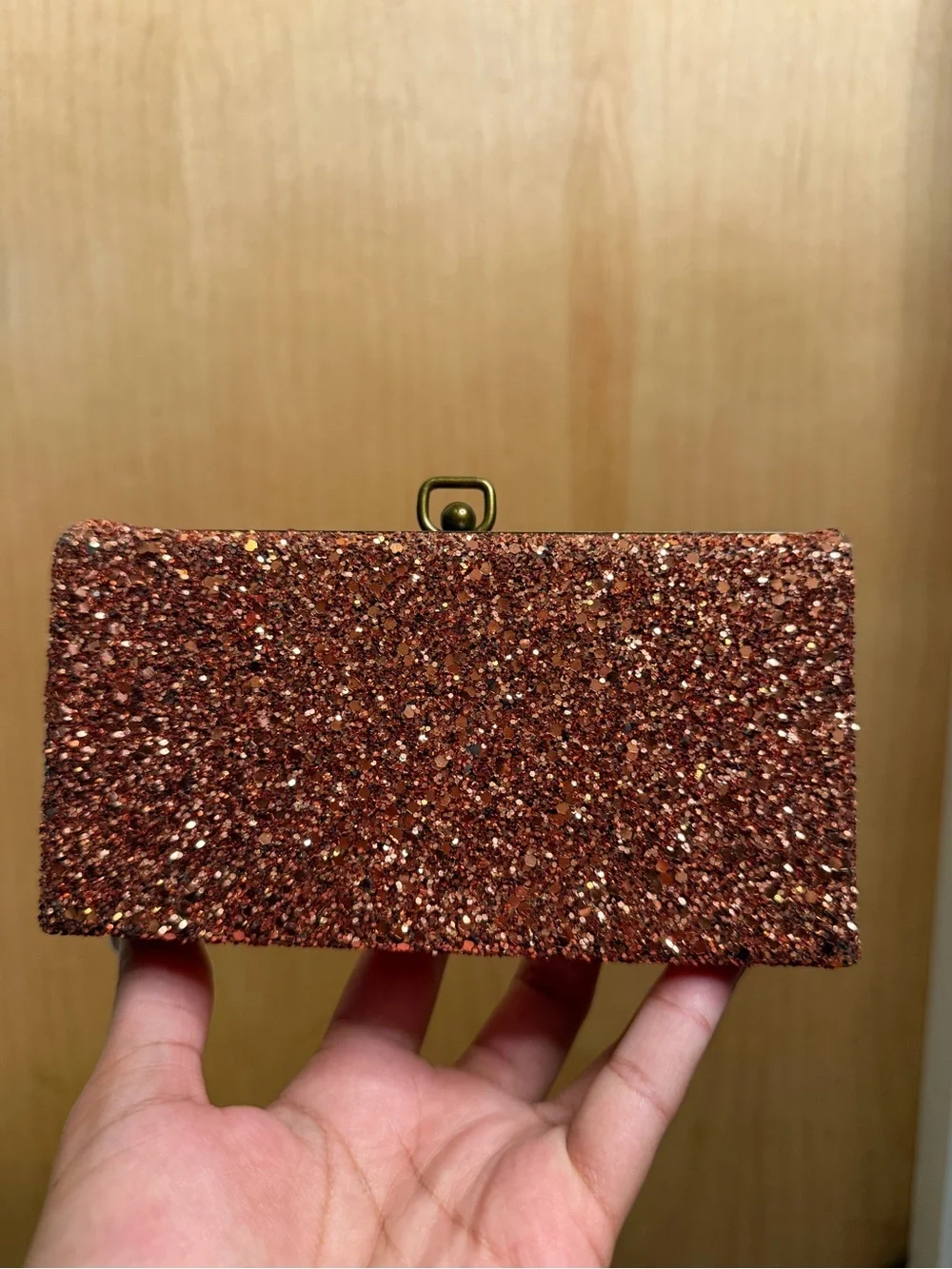 J.Crew Rose Gold Glitter Evening Clutch - Wedding Guest Glam